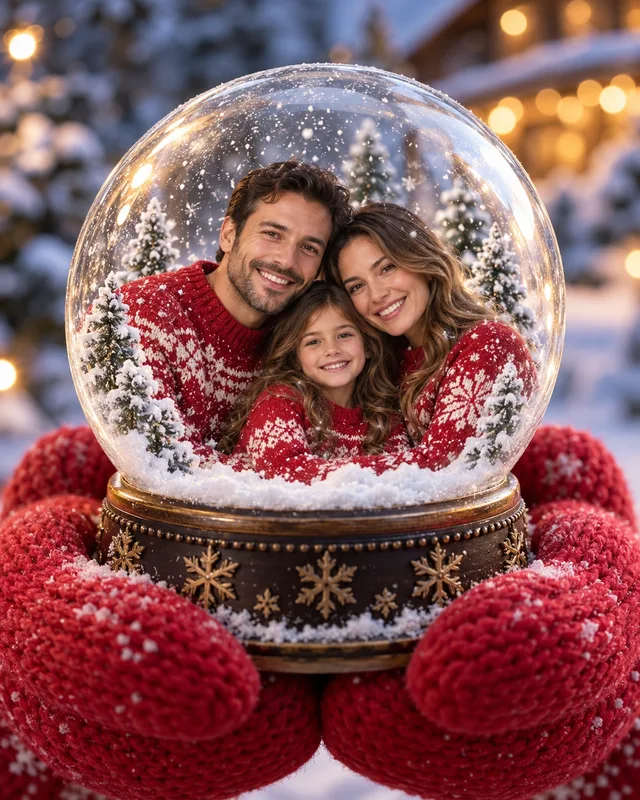 Family in a snow globe