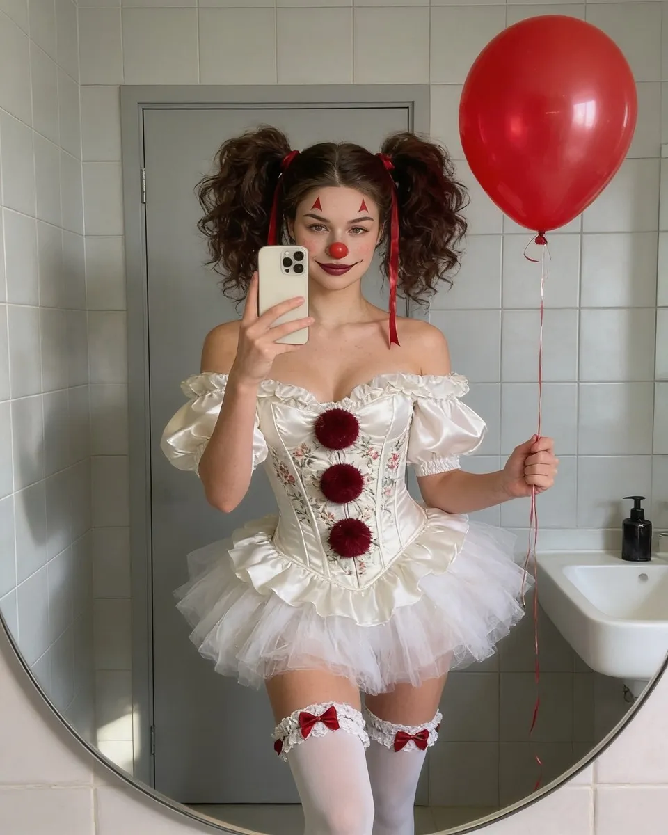 Halloween photo inspiration: Clown and red balloon selfie