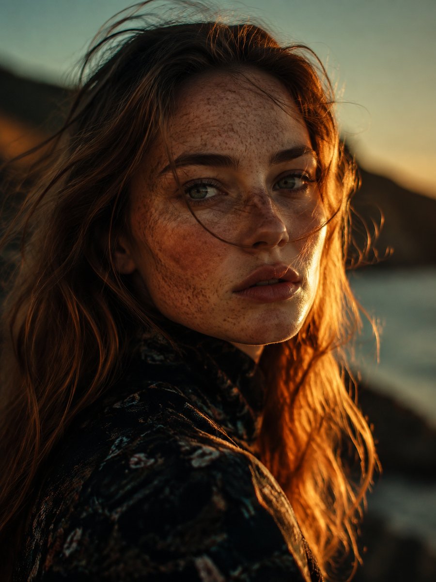AI generated cinematic portrait with golden hour lighting